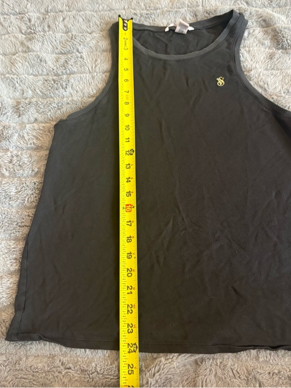 Black Women's Ribbed Tank Top with Gold Logo - Picture 7 of 7